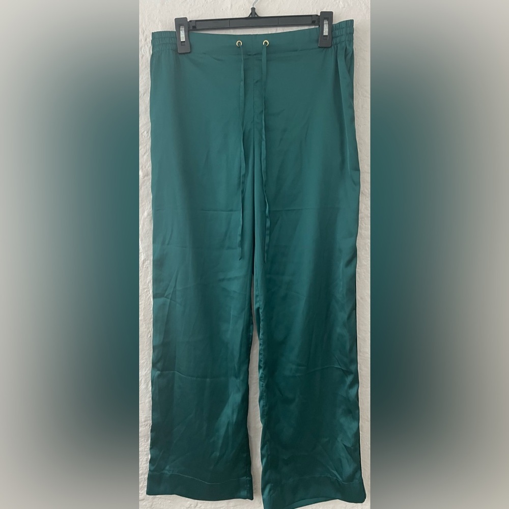 Soma Women's Teal Satiny Wide Leg Drawstring Pajama Pants Pockets; Size M